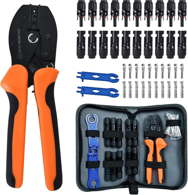 ECO-WORTHY Solar Crimper Tool Kit 13 PCS Solar Tools - a Crimper, 10 Pairs of Solar Connectors, 2 Pairs of Solar Connector Spanner Wrench for Solar Panel Cable Assembly and Installation - Image 1